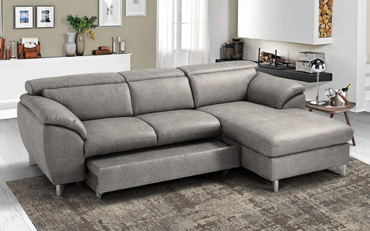 Dafne Italian Design Divano Letto angolare 3 posti con penisola a Destra. Tessuto Tay Tay Light Grey (cm. 269 x 175 x 94h)