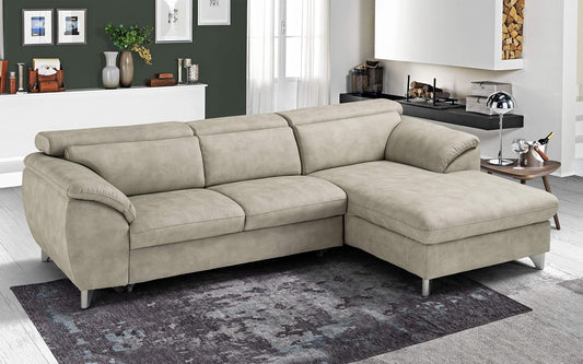 Dafne Italian Design Divano Letto angolare 3 posti con penisola a Destra. Similpelle Effetto Nabuk Light Grey (cm. 269 x 175 x 94h)