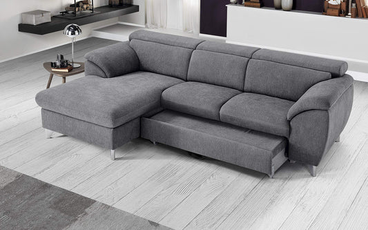Dafne Italian Design Divano Letto angolare 3 posti con penisola a Sinistra. Tessuto Romeo Silver (cm. 269 x 175 x 94h)