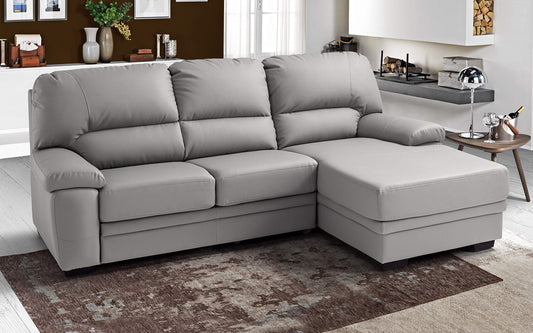 Dafne Italian Design Divano Letto angolare 2 posti con penisola a Destra. Similpelle Ash (cm. 260 x 90 x 95h)