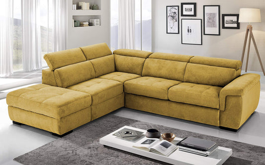 Dafne Italian Design Divano Letto angolare 3 posti con penisola a Sinistra. Tessuto Romeo Senape (cm. 282 x 242 x 96h)