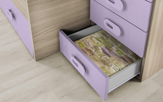 Dafne Italian Design Cameretta Completa a Ponte - Effetto Olmo Perla, Bianco, Lilla (Letto Singolo e Armadio) (cm. 295 x 93 x 245h)