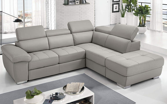 Dafne Italian Design Divano Letto angolare 3 posti con penisola a Destra. Similpelle Light Grey (cm. 285 x 245 x 97h)