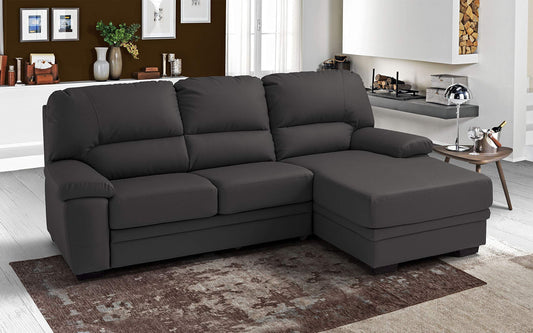Dafne Italian Design Divano Letto angolare 2 posti con penisola a Destra. Similpelle Grigio (cm. 260 x 90 x 95h)