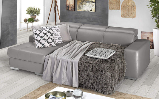 Dafne Italian Design Divano Letto angolare 3 posti con penisola a Sinistra. Similpelle Grigio Ash (cm. 259 x 178 x 94h)