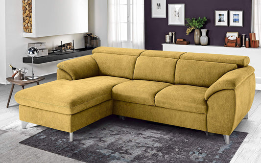 Dafne Italian Design Divano Letto angolare 3 posti con penisola a Sinistra. Tessuto Romeo Senape (cm. 269 x 175 x 94h)