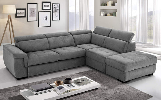 Dafne Italian Design Divano Letto angolare 3 posti con penisola a Destra. Tessuto Romeo Silver (cm. 282 x 242 x 96h)
