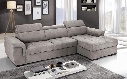Dafne Italian Design Divano Letto angolare 3 posti con penisola a Destra. Tessuto Romeo Perla (cm. 287 x 176 x 96h)