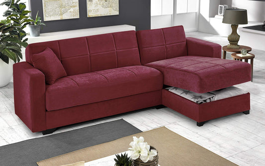 Dafne Italian Design Divano Letto angolare 2 posti Bordeaux - penisola a Destra - (cm. 225 x 158 x 86h)