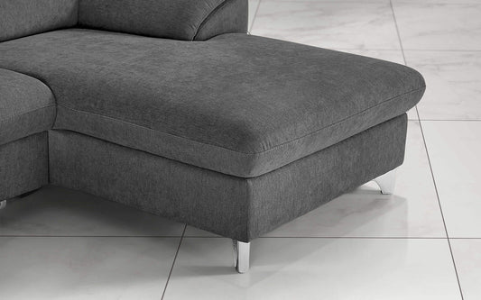Dafnedesign.com - Divano letto angolare 3 posti letto con penisola a destra - colore: grigio fumo - materiale: tessuto - cm. 269 x 175 x 94h