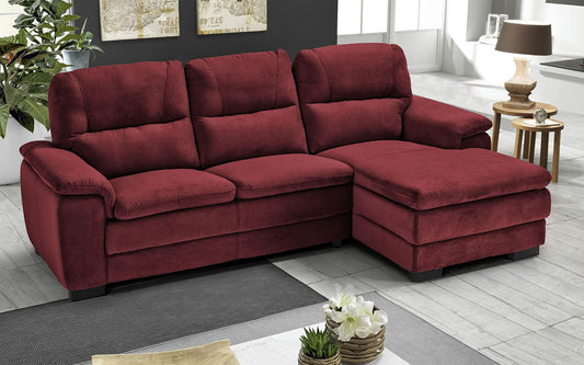 Dafne Italian Design Divano angolare 3 posti con penisola a Destra. Tessuto Gordon Rosso (cm. 275 x 158 x 94h)