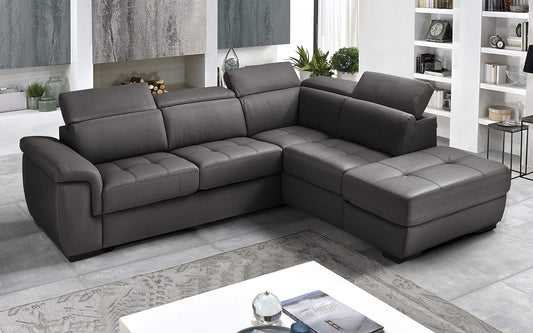 Dafne Italian Design Divano Letto angolare 3 posti con penisola a Destra. Similpelle Mouse (cm. 287 x 245 x 98h)