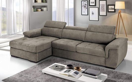 Dafne Italian Design Divano Letto angolare 3 posti con penisola a Sinistra. Tessuto Romeo camoscio (cm. 287 x 176 x 96h)