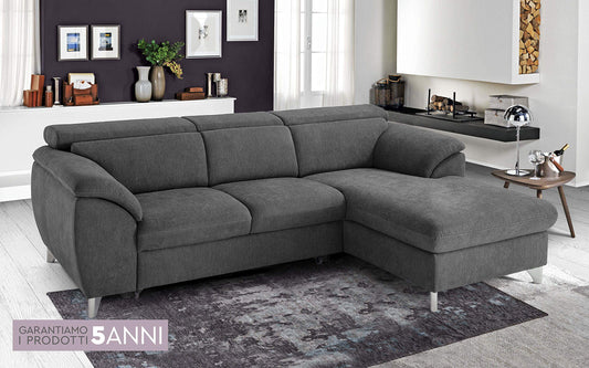 Dafnedesign.com - Divano letto angolare 3 posti letto con penisola a destra - colore: grigio fumo - materiale: tessuto - cm. 269 x 175 x 94h