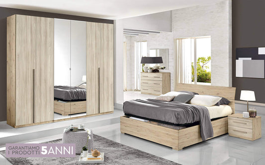 Dafne Italian Design Camera Completa - Effetto Quercia Naturale, Olmo Perla (cm. 274 x 60 x 250 cm)