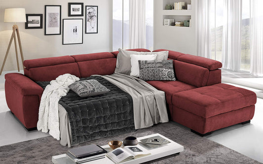 Dafne Italian Design Divano Letto angolare 3 posti con penisola a Destra. Tessuto Romeo Rosso (cm. 282 x 242 x 96h)