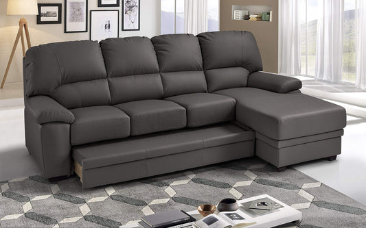 Dafne Italian Design Divano Letto angolare 3 posti con penisola a Destra. Similpelle Mouse (cm. 269 x 162 x 92h)