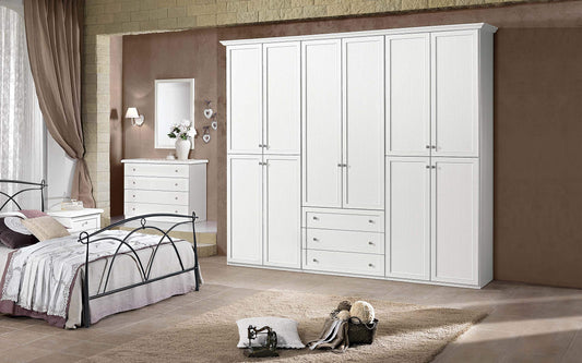 Armadio a 6 Ante battenti. Effetto Bianco larice (cm. 284 x 55 x 251h)