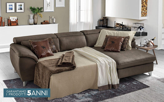 Dafnedesign.Com - Divano Letto angolare 3 posti Letto con penisola a Destra - Colore: Nabuk Elefante - Materiale: Pelle Sintetica - cm. 269 x 175 x 94h