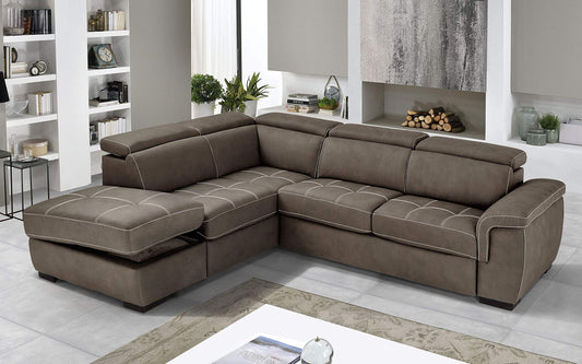 Dafne Italian Design Divano Letto angolare 3 posti con penisola a Sinistra. Similpelle Effetto Nabuk Elephant (cm. 282 x 242 x 96h)
