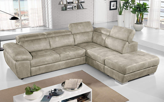 Dafne Italian Design Divano Letto angolare 3 posti con penisola a Destra. Similpelle Effetto Nabuk Light Grey (cm. 285 x 245 x 97h)