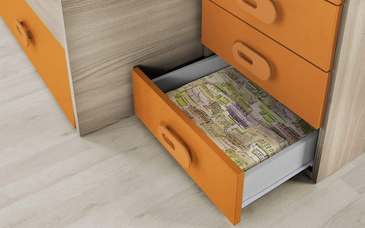 Dafne Italian Design Cameretta Completa a Ponte - Effetto Olmo Perla, Bianco, Arancio (Letto Singolo e Armadio) (cm. 295 x 93 x 245h)