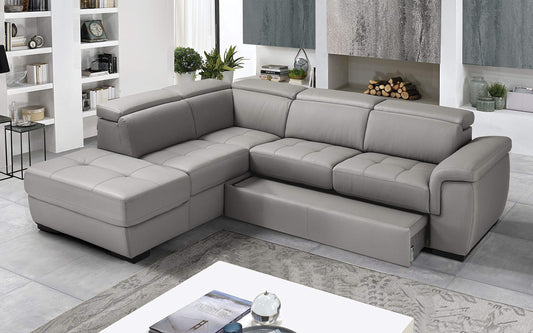 Dafne Italian Design Divano Letto angolare 3 posti con penisola a Sinistra. Similpelle Grigio Ash (cm. 287 x 245 x 98h)