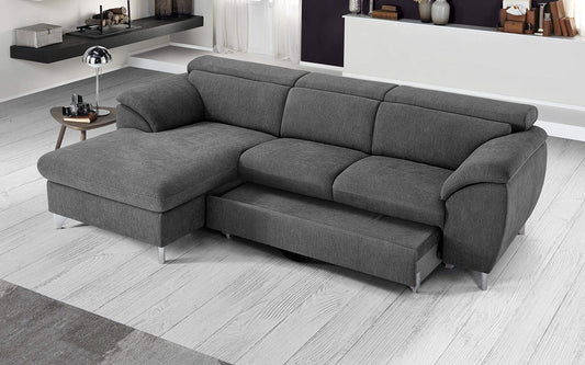 Dafne Italian Design Divano Letto angolare 3 posti con penisola a Sinistra. Tessuto Romeo Fumo (cm. 269 x 175 x 94h)