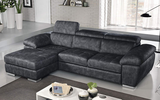 Dafne Italian Design Divano Letto angolare 3 posti con penisola a Sinistra. Similpelle Effetto Nabuk Grafite (cm. 265 x 182 x 97h)
