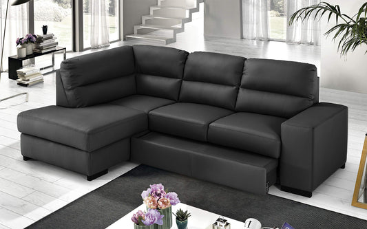 Dafne Italian Design Divano Letto angolare 3 posti con penisola a Sinistra. Similpelle Grey (cm. 251 x 175 x 97h)