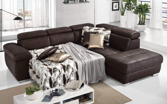 Dafne Italian Design Divano Letto angolare 3 posti con penisola a Destra. Tessuto Tay Tay Ebony (cm. 285 x 245 x 97h)