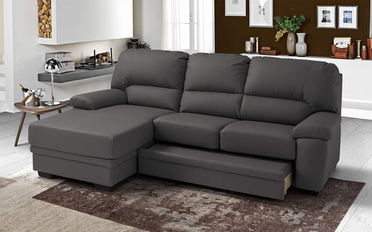 Dafne Italian Design Divano Letto angolare 2 posti con penisola a Sinistra. Similpelle Mouse (cm. 260 x 90 x 95h)