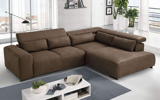 Dafne Italian Design Divano angolare 3 posti con penisola a Destra. Tessuto Sparta Brown (cm. 309 x 225 x 70h)