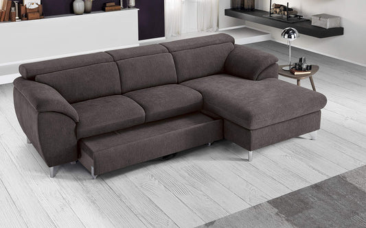 Dafne Italian Design Divano Letto angolare 3 posti con penisola a Destra. Tessuto Color caffè (cm. 269 x 175 x 94h)