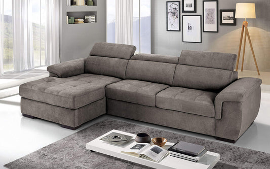 Dafne Italian Design Divano Letto angolare 3 posti con penisola a Sinistra. Tessuto Romeo Stone (cm. 287 x 176 x 96h)