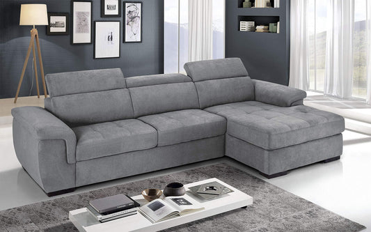 Dafne Italian Design Divano Letto angolare 3 posti con penisola a Destra. Tessuto Romeo Light Grey (cm. 287 x 176 x 96h)