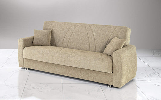Dafne Italian Design Divano Letto 3 posti. Microfibra Beige (cm. 225 x 87 x 92h)