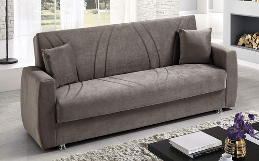 Dafne Italian Design Divano Letto 3 posti in Micro Fibra, reclinabile con Contenitore. Grigio Scuro (cm. 225 x 87 x 92h)