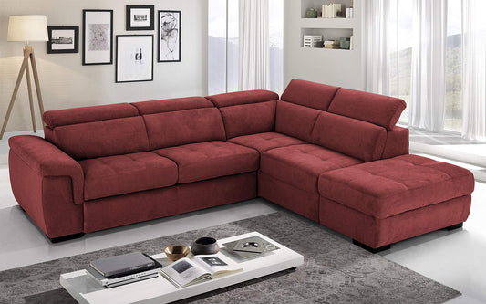 Dafne Italian Design Divano Letto angolare 3 posti con penisola a Destra. Tessuto Romeo Rosso (cm. 282 x 242 x 96h)