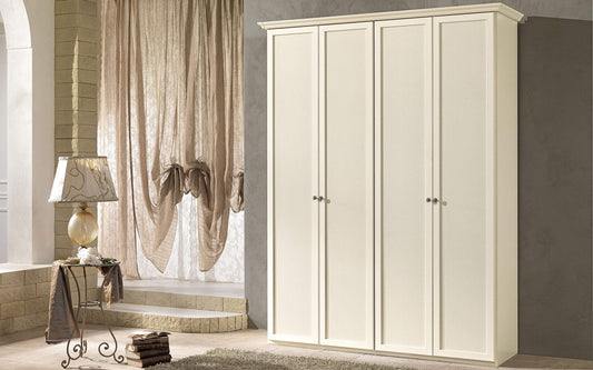 Armadio a 4 Ante battenti. Patinato Beige (cm. 193 x 55 x 251h)