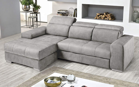 Dafne Italian Design Divano Letto angolare 3 posti con penisola a Sinistra. Similpelle Effetto Nabuk Ash (cm. 259 x 178 x 94h)