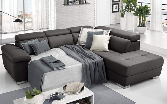 Dafne Italian Design Divano Letto angolare 3 posti con penisola a Destra. Similpelle Mouse (cm. 285 x 245 x 97h)