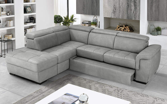 Dafne Italian Design Divano Letto angolare 3 posti con penisola a Sinistra. Similpelle Effetto Nabuk Grigio Ash (cm. 282 x 242 x 96h)