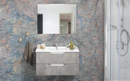 Dafne Italian Design Mobile da bagno componibile sospeso Joy colore legno quercia e bianco lucido cm 81x47x195 (base, lavabo, specchio)