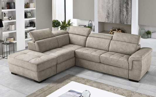 Dafne Italian Design Divano Letto angolare 3 posti con penisola a Sinistra. Similpelle Effetto Nabuk Light Grey (cm. 282 x 242 x 96h)