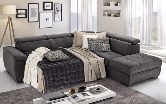 Dafne Italian Design Divano Letto angolare 3 posti con penisola a Destra. Tessuto Romeo Fumo (cm. 282 x 242 x 96h)