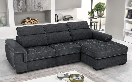 Dafne Italian Design Divano Letto angolare 3 posti con penisola a Destra. Similpelle Effetto Nabuk Grafite (cm. 287 x 176 x 96h)