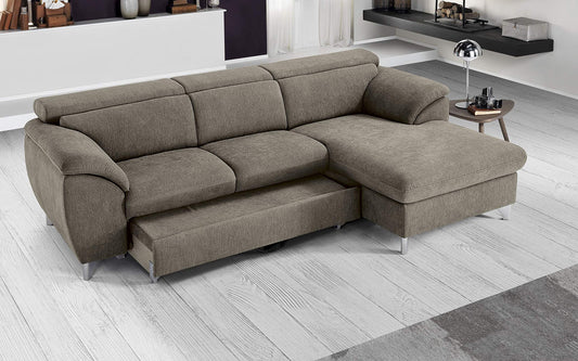 Dafne Italian Design Divano Letto angolare 3 posti con penisola a Destra. Tessuto Romeo camoscio (cm. 269 x 175 x 94h)
