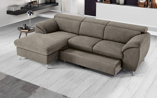 Dafne Italian Design Divano Letto angolare 3 posti con penisola a Sinistra. Tessuto Romeo camoscio (cm. 269 x 175 x 94h)