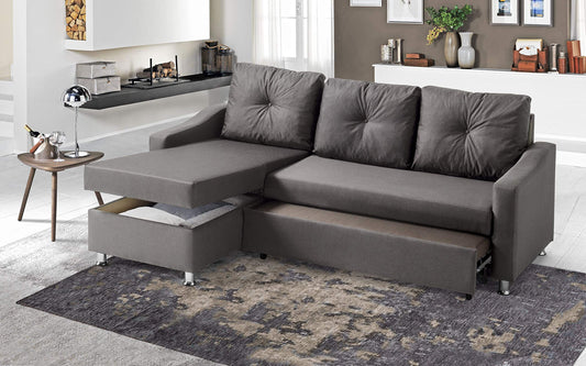 Dafne Italian Design Divano Letto angolare 2 posti con penisola a Sinistra. Tessuto oyem caffè (cm. 231 x 154 x 90h)